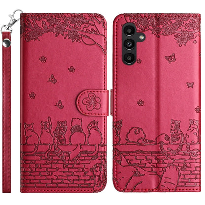 Cat Embossing Pattern Leather Phone Case with Lanyard, For Samsung Galaxy S25 FE 5G, For Samsung Galaxy S25 5G, For Samsung Galaxy S25+ 5G, For Samsung Galaxy S25 Ultra 5G, For Samsung Galaxy S24 FE 5G