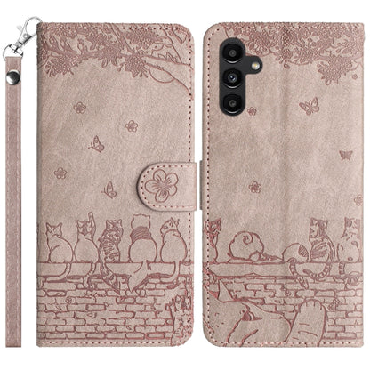 Cat Embossing Pattern Leather Phone Case with Lanyard, For Samsung Galaxy S25 FE 5G, For Samsung Galaxy S25 5G, For Samsung Galaxy S25+ 5G, For Samsung Galaxy S25 Ultra 5G, For Samsung Galaxy S24 FE 5G