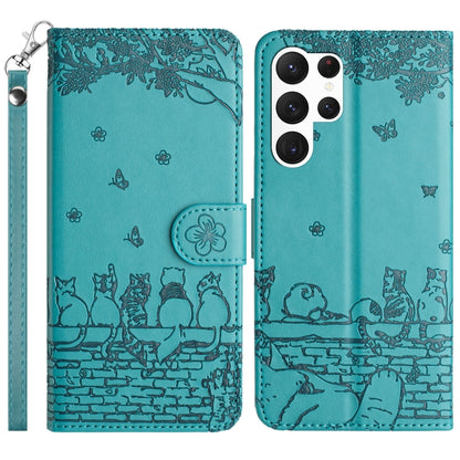 Cat Embossing Pattern Leather Phone Case with Lanyard, For Samsung Galaxy S25 FE 5G, For Samsung Galaxy S25 5G, For Samsung Galaxy S25+ 5G, For Samsung Galaxy S25 Ultra 5G, For Samsung Galaxy S24 FE 5G
