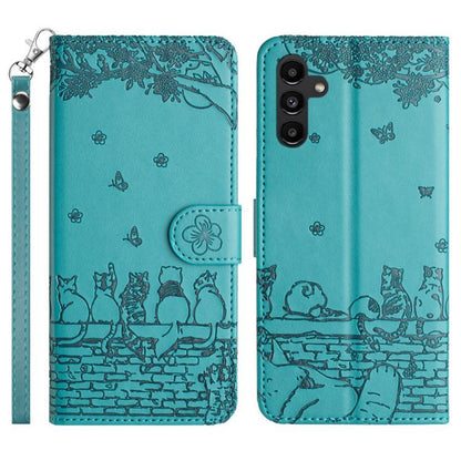 Cat Embossing Pattern Leather Phone Case with Lanyard, For Samsung Galaxy S25 FE 5G, For Samsung Galaxy S25 5G, For Samsung Galaxy S25+ 5G, For Samsung Galaxy S25 Ultra 5G, For Samsung Galaxy S24 FE 5G