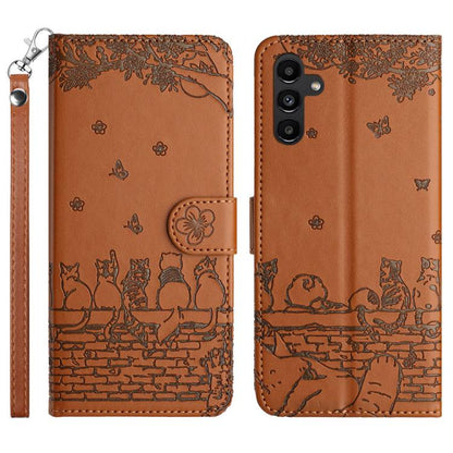 Cat Embossing Pattern Leather Phone Case with Lanyard, For Samsung Galaxy S25 FE 5G, For Samsung Galaxy S25 5G, For Samsung Galaxy S25+ 5G, For Samsung Galaxy S25 Ultra 5G, For Samsung Galaxy S24 FE 5G