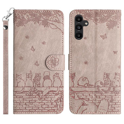 Cat Embossing Pattern Leather Phone Case with Lanyard, For Samsung Galaxy S25 FE 5G, For Samsung Galaxy S25 5G, For Samsung Galaxy S25+ 5G, For Samsung Galaxy S25 Ultra 5G, For Samsung Galaxy S24 FE 5G