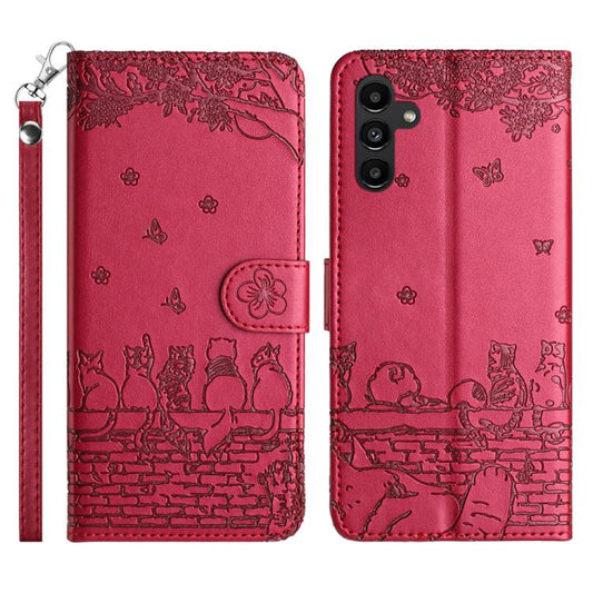 Cat Embossing Pattern Leather Phone Case with Lanyard, For Samsung Galaxy S26+ 5G, For Samsung Galaxy S26 Edge 5G, For Samsung Galaxy S26 Ultra 5G, For Samsung Galaxy S26 5G, For Samsung Galaxy S25 FE 5G, For Samsung Galaxy S25 5G                      ...