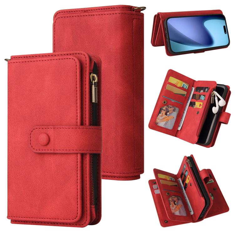 Skin Feel Multi Card Slots Zipper Wallet Leather Phone Case, For iPhone 17e / 16e, For iPhone 17 Pro Max, For iPhone 17 Pro, For iPhone 17, For iPhone Air, For iPhone 16 Pro Max, For iPhone 16 Pro, For iPhone 16 Plus, For iPhone 16