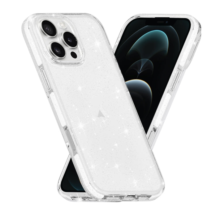 Dual Color Clear Glitter TPU + TPE Full Coverage Phone Case, For iPhone 18 Pro / 17 Pro, For iPhone 18 Pro Max / 17 Pro Max, For iPhone 17, For iPhone Air, For iPhone 16 Pro Max, For iPhone 16 Pro, For iPhone 16 Plus, For iPhone 16, For iPhone 15 Pro M...