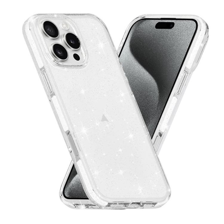 Dual Color Clear Glitter TPU + TPE Full Coverage Phone Case, For iPhone 18 Pro / 17 Pro, For iPhone 18 Pro Max / 17 Pro Max, For iPhone 17, For iPhone Air, For iPhone 16 Pro Max, For iPhone 16 Pro, For iPhone 16 Plus, For iPhone 16, For iPhone 15 Pro M...
