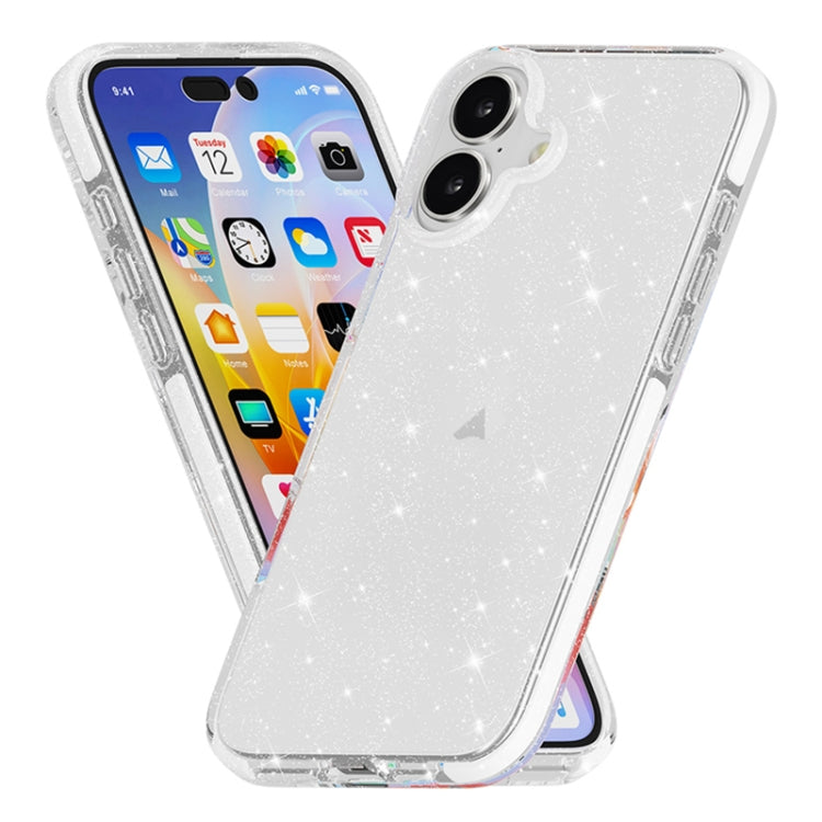 Dual Color Clear Glitter TPU + TPE Full Coverage Phone Case, For iPhone 18 Pro / 17 Pro, For iPhone 18 Pro Max / 17 Pro Max, For iPhone 17, For iPhone Air, For iPhone 16 Pro Max, For iPhone 16 Pro, For iPhone 16 Plus, For iPhone 16, For iPhone 15 Pro M...