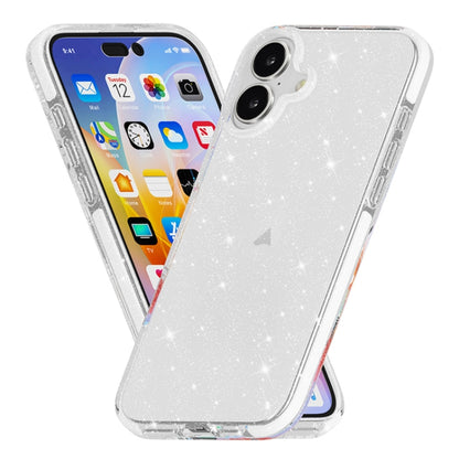 Dual Color Clear Glitter TPU + TPE Full Coverage Phone Case, For iPhone 18 Pro / 17 Pro, For iPhone 18 Pro Max / 17 Pro Max, For iPhone 17, For iPhone Air, For iPhone 16 Pro Max, For iPhone 16 Pro, For iPhone 16 Plus, For iPhone 16, For iPhone 15 Pro M...