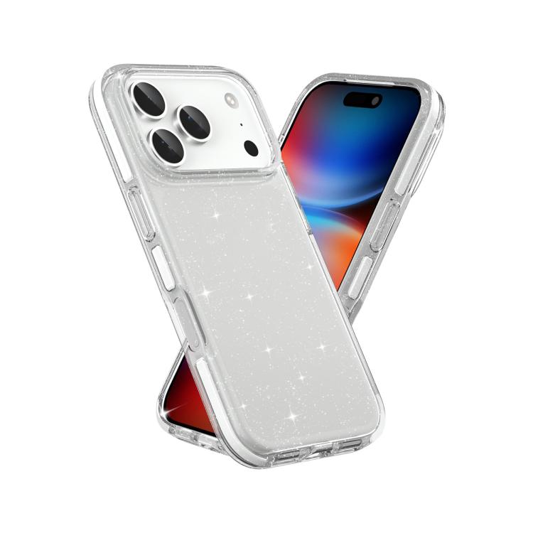 Dual Color Clear Glitter TPU + TPE Full Coverage Phone Case, For iPhone 18 Pro / 17 Pro, For iPhone 18 Pro Max / 17 Pro Max, For iPhone 17, For iPhone 17 Air, For iPhone 16 Pro Max, For iPhone 16 Pro, For iPhone 16 Plus, For iPhone 16                  ...