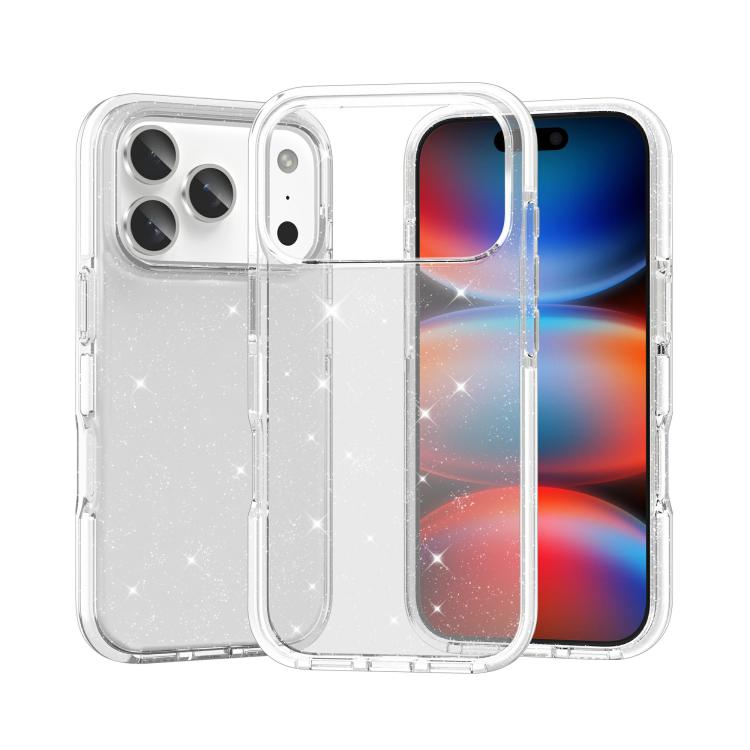 Dual Color Clear Glitter TPU + TPE Full Coverage Phone Case, For iPhone 18 Pro / 17 Pro, For iPhone 18 Pro Max / 17 Pro Max, For iPhone 17, For iPhone Air, For iPhone 16 Pro Max, For iPhone 16 Pro, For iPhone 16 Plus, For iPhone 16, For iPhone 15 Pro M...