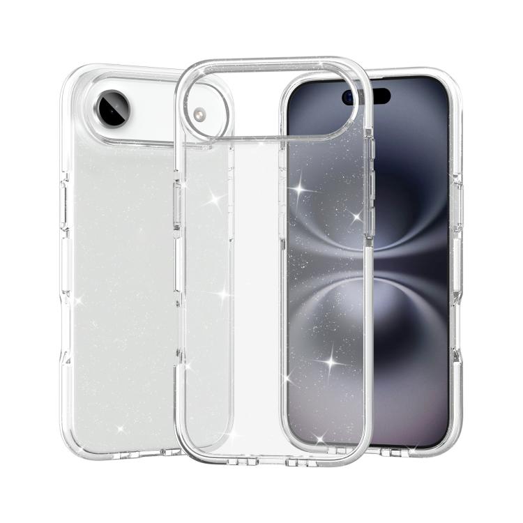 Dual Color Clear Glitter TPU + TPE Full Coverage Phone Case, For iPhone 18 Pro / 17 Pro, For iPhone 18 Pro Max / 17 Pro Max, For iPhone 17, For iPhone Air, For iPhone 16 Pro Max, For iPhone 16 Pro, For iPhone 16 Plus, For iPhone 16, For iPhone 15 Pro M...