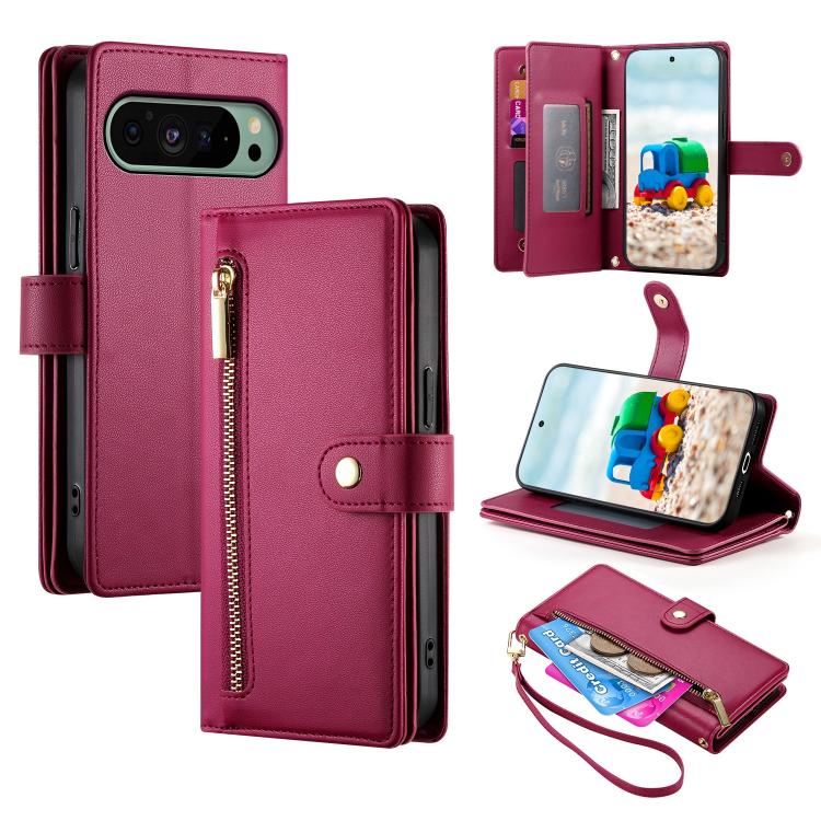 Nine Card-slot Zipper Wallet Bag Leather Phone Case, For Google Pixel 11 Pro XL, For Google Pixel 11 / Pixel 11 Pro, For Google Pixel 10a, For Google Pixel 9a, For Google Pixel 9 Pro XL, For Google Pixel 9 / 9 Pro, For Google Pixel 8a                  ...