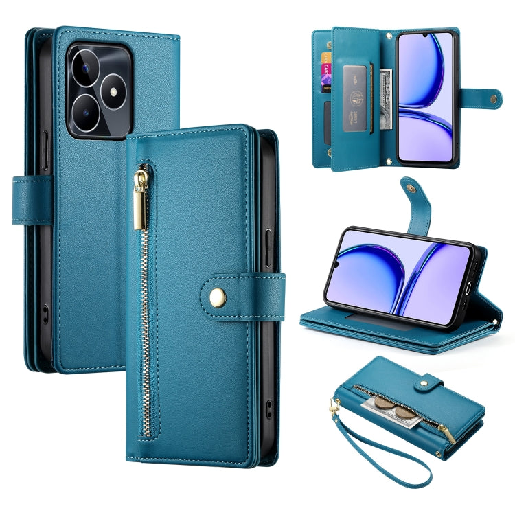 Nine Card-slot Zipper Wallet Bag Leather Phone Case, For Realme 12 5G, For Realme 12 Pro / 12 Pro+, For Realme C67 4G, For Realme 11 4G, For Realme 11 5G / 11x, For Realme C53 / Narzo N53 4G, For Realme 11 Pro / 11 Pro+, For Realme C65                 ...