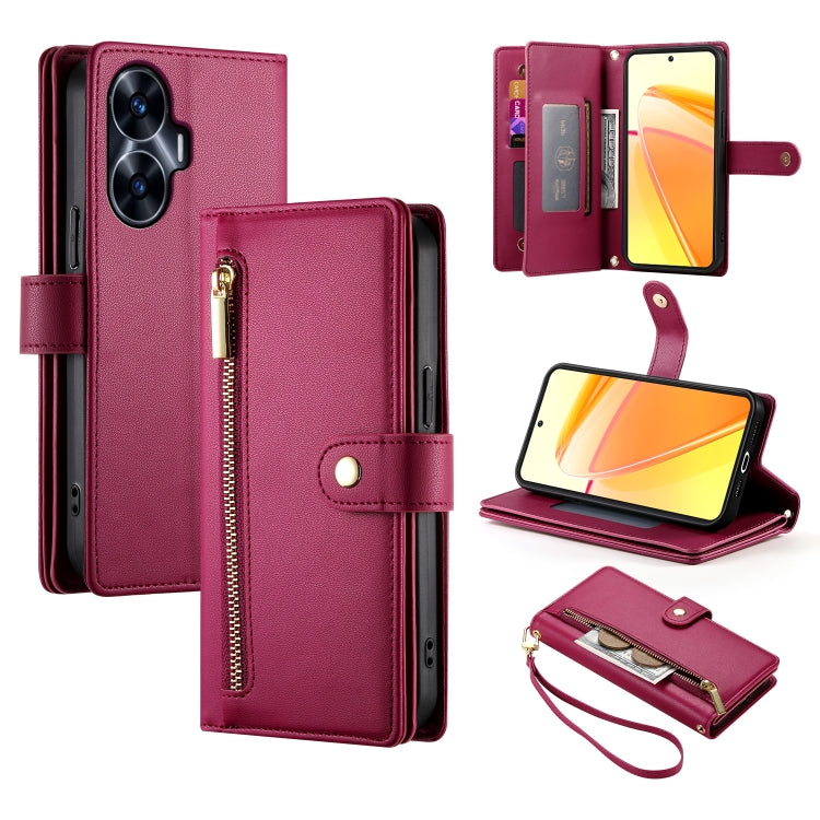 Nine Card-slot Zipper Wallet Bag Leather Phone Case, For Realme 12 5G, For Realme 12 Pro / 12 Pro+, For Realme C67 4G, For Realme 11 4G, For Realme 11 5G / 11x, For Realme C53 / Narzo N53 4G, For Realme 11 Pro / 11 Pro+, For Realme C65                 ...