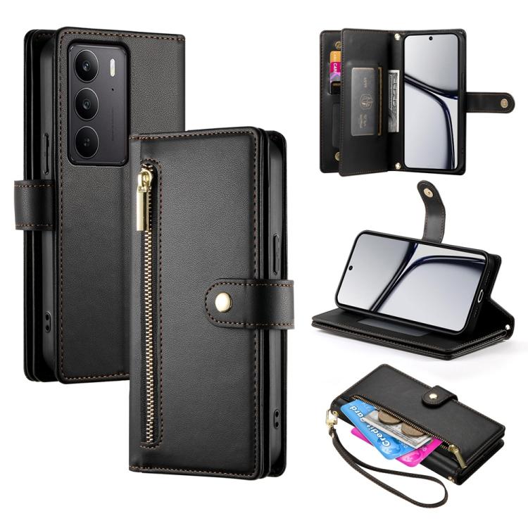 Nine Card-slot Zipper Wallet Bag Leather Phone Case, For Realme 16T 5G, For Realme C100 4G, For Realme 16 5G, For Realme C85 5G / Realme 15x 5G, For Realme C85 Pro 4G, For Realme 15T 5G, For Realme 15 5G / Realme 15 Pro 5G, For Realme 14 / Realme P3 5G...