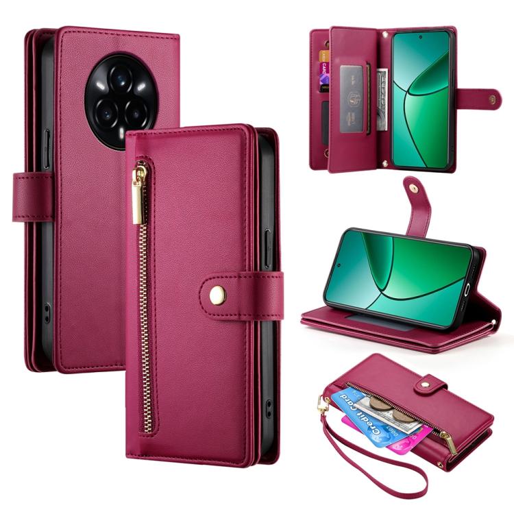 Nine Card-slot Zipper Wallet Bag Leather Phone Case, For Realme 16T 5G, For Realme C100 4G, For Realme 16 5G, For Realme C85 5G / Realme 15x 5G, For Realme C85 Pro 4G, For Realme 15T 5G, For Realme 15 5G / Realme 15 Pro 5G, For Realme 14 / Realme P3 5G...