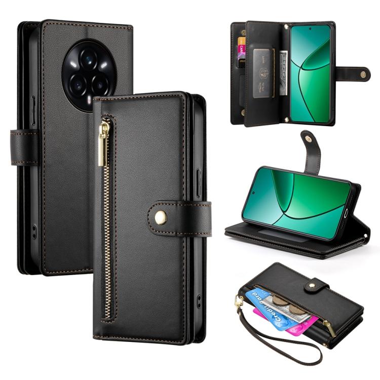 Nine Card-slot Zipper Wallet Bag Leather Phone Case, For Realme 16T 5G, For Realme C100 4G, For Realme 16 5G, For Realme C85 5G / Realme 15x 5G, For Realme C85 Pro 4G, For Realme 15T 5G, For Realme 15 5G / Realme 15 Pro 5G, For Realme 14 / Realme P3 5G...