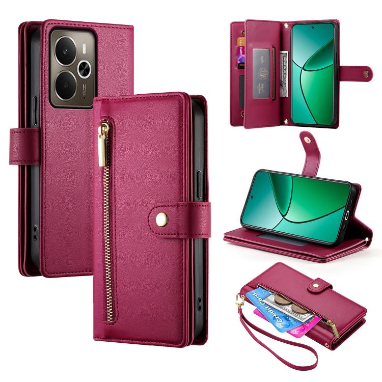 Nine Card-slot Zipper Wallet Bag Leather Phone Case, For Realme 16T 5G, For Realme C100 4G, For Realme 16 5G, For Realme C85 5G / Realme 15x 5G, For Realme C85 Pro 4G, For Realme 15T 5G, For Realme 15 5G / Realme 15 Pro 5G, For Realme 14 / Realme P3 5G...