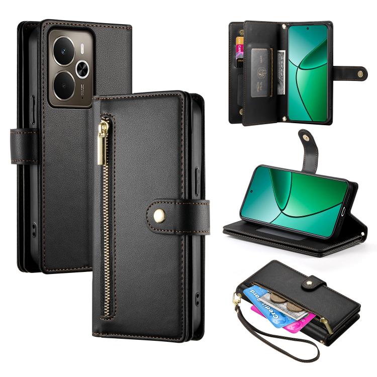 Nine Card-slot Zipper Wallet Bag Leather Phone Case, For Realme 16T 5G, For Realme C100 4G, For Realme 16 5G, For Realme C85 5G / Realme 15x 5G, For Realme C85 Pro 4G, For Realme 15T 5G, For Realme 15 5G / Realme 15 Pro 5G, For Realme 14 / Realme P3 5G...