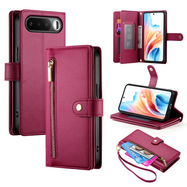 Nine Card-slot Zipper Wallet Bag Leather Phone Case, For Realme 16T 5G, For Realme C100 4G, For Realme 16 5G, For Realme C85 5G / Realme 15x 5G, For Realme C85 Pro 4G, For Realme 15T 5G, For Realme 15 5G / Realme 15 Pro 5G, For Realme 14 / Realme P3 5G...