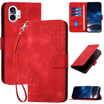Grid Butterfly Embossed Pattern Leather Phone Case with Lanyard, For Nothing Phone 4a Pro, For Nothing Phone 4a, For Nothing Phone 3a, For Nothing Phone 3a Pro, For Nothing Phone 2a, For Nothing Phone 2, For Nothing Phone 1