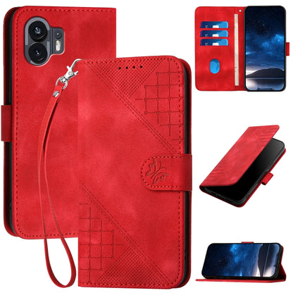 Grid Butterfly Embossed Pattern Leather Phone Case with Lanyard, For Nothing Phone 4a Pro, For Nothing Phone 4a, For Nothing Phone 3a, For Nothing Phone 3a Pro, For Nothing Phone 2a, For Nothing Phone 2, For Nothing Phone 1
