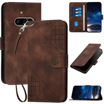 Grid Butterfly Embossed Pattern Leather Phone Case with Lanyard, For Nothing Phone 4a Pro, For Nothing Phone 4a, For Nothing Phone 3a, For Nothing Phone 3a Pro, For Nothing Phone 2a, For Nothing Phone 2, For Nothing Phone 1