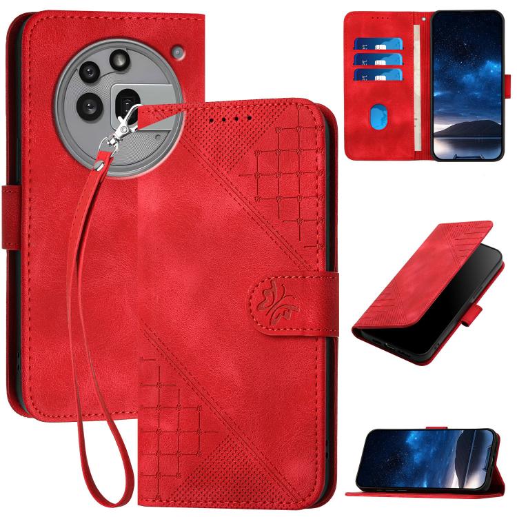 Grid Butterfly Embossed Pattern Leather Phone Case with Lanyard, For Nothing Phone 4a Pro, For Nothing Phone 4a, For Nothing Phone 3a, For Nothing Phone 3a Pro, For Nothing Phone 2a, For Nothing Phone 2, For Nothing Phone 1