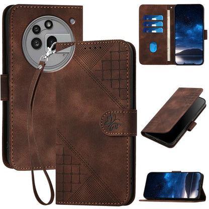 Grid Butterfly Embossed Pattern Leather Phone Case with Lanyard, For Nothing Phone 4a Pro, For Nothing Phone 4a, For Nothing Phone 3a, For Nothing Phone 3a Pro, For Nothing Phone 2a, For Nothing Phone 2, For Nothing Phone 1