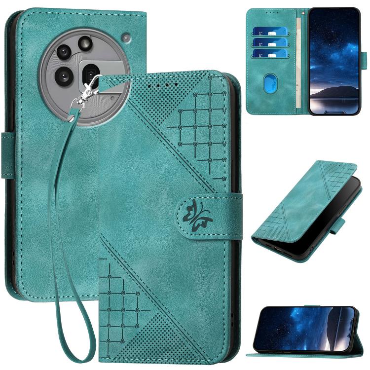 Grid Butterfly Embossed Pattern Leather Phone Case with Lanyard, For Nothing Phone 4a Pro, For Nothing Phone 4a, For Nothing Phone 3a, For Nothing Phone 3a Pro, For Nothing Phone 2a, For Nothing Phone 2, For Nothing Phone 1