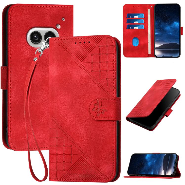 Grid Butterfly Embossed Pattern Leather Phone Case with Lanyard, For Nothing Phone 4a Pro, For Nothing Phone 4a, For Nothing Phone 3a, For Nothing Phone 3a Pro, For Nothing Phone 2a, For Nothing Phone 2, For Nothing Phone 1