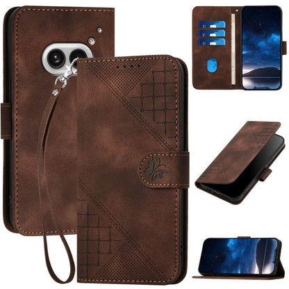 Grid Butterfly Embossed Pattern Leather Phone Case with Lanyard, For Nothing Phone 4a Pro, For Nothing Phone 4a, For Nothing Phone 3a, For Nothing Phone 3a Pro, For Nothing Phone 2a, For Nothing Phone 2, For Nothing Phone 1