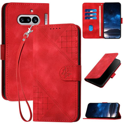 Grid Butterfly Embossed Pattern Leather Phone Case with Lanyard, For Nothing Phone 4a Pro, For Nothing Phone 4a, For Nothing Phone 3a, For Nothing Phone 3a Pro, For Nothing Phone 2a, For Nothing Phone 2, For Nothing Phone 1