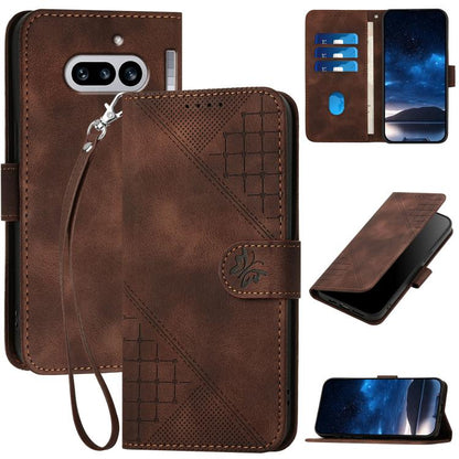 Grid Butterfly Embossed Pattern Leather Phone Case with Lanyard, For Nothing Phone 4a Pro, For Nothing Phone 4a, For Nothing Phone 3a, For Nothing Phone 3a Pro, For Nothing Phone 2a, For Nothing Phone 2, For Nothing Phone 1