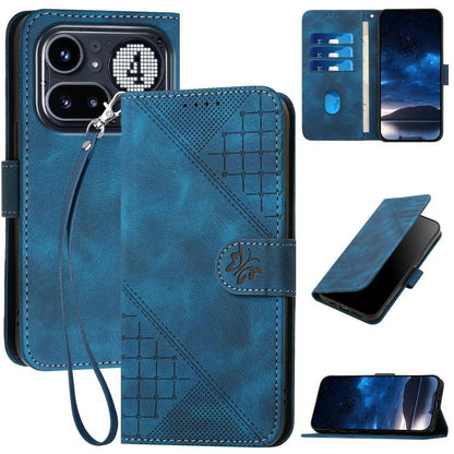 Grid Butterfly Embossed Pattern Leather Phone Case with Lanyard, For Nothing Phone 4a Pro, For Nothing Phone 4a, For Nothing Phone 3a, For Nothing Phone 3a Pro, For Nothing Phone 2a, For Nothing Phone 2, For Nothing Phone 1