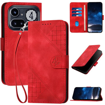 Grid Butterfly Embossed Pattern Leather Phone Case with Lanyard, For Nothing Phone 4a Pro, For Nothing Phone 4a, For Nothing Phone 3a, For Nothing Phone 3a Pro, For Nothing Phone 2a, For Nothing Phone 2, For Nothing Phone 1
