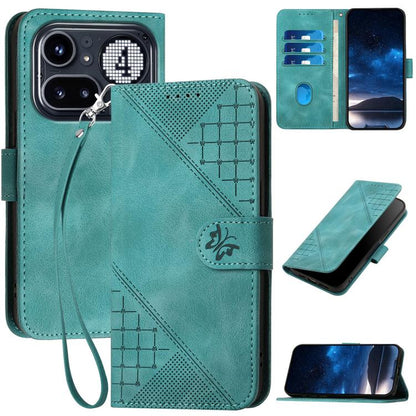 Grid Butterfly Embossed Pattern Leather Phone Case with Lanyard, For Nothing Phone 4a Pro, For Nothing Phone 4a, For Nothing Phone 3a, For Nothing Phone 3a Pro, For Nothing Phone 2a, For Nothing Phone 2, For Nothing Phone 1