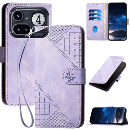 Grid Butterfly Embossed Pattern Leather Phone Case with Lanyard, For Nothing Phone 4a Pro, For Nothing Phone 4a, For Nothing Phone 3a, For Nothing Phone 3a Pro, For Nothing Phone 2a, For Nothing Phone 2, For Nothing Phone 1