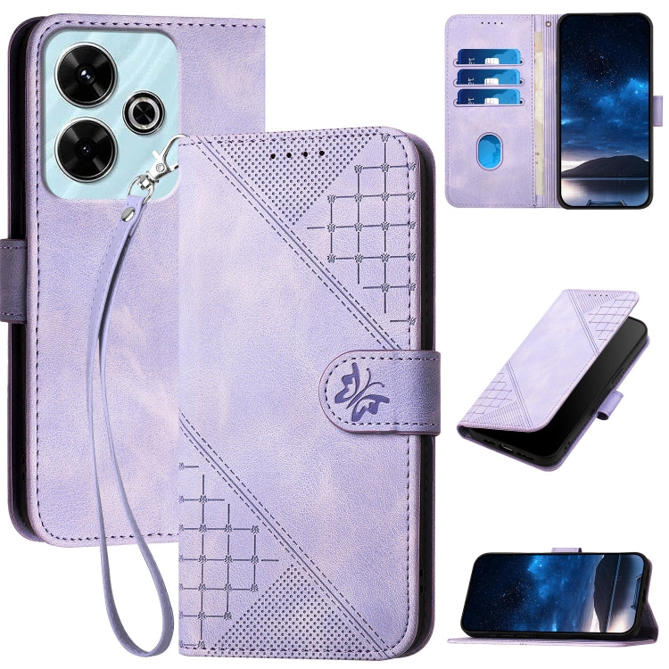 Grid Butterfly Embossed Pattern Leather Phone Case with Lanyard, For Redmi Note 14 5G, For Redmi Note 14 Pro+ 5G, For Redmi Note 14 Pro 5G, For Redmi 13, For Redmi Turbo 3, For Redmi Note 13R Pro / Poco X6 Neo, For Redmi A3, For Redmi Note 13 Pro 4G   ...