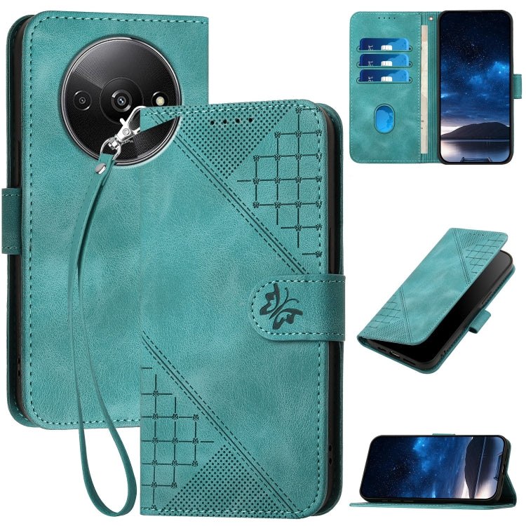 Grid Butterfly Embossed Pattern Leather Phone Case with Lanyard, For Redmi Note 14 5G, For Redmi Note 14 Pro+ 5G, For Redmi Note 14 Pro 5G, For Redmi 13, For Redmi Turbo 3, For Redmi Note 13R Pro / Poco X6 Neo, For Redmi A3, For Redmi Note 13 Pro 4G   ...