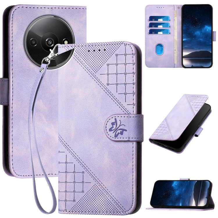 Grid Butterfly Embossed Pattern Leather Phone Case with Lanyard, For Redmi Note 14 5G, For Redmi Note 14 Pro+ 5G, For Redmi Note 14 Pro 5G, For Redmi 13, For Redmi Turbo 3, For Redmi Note 13R Pro / Poco X6 Neo, For Redmi A3, For Redmi Note 13 Pro 4G   ...