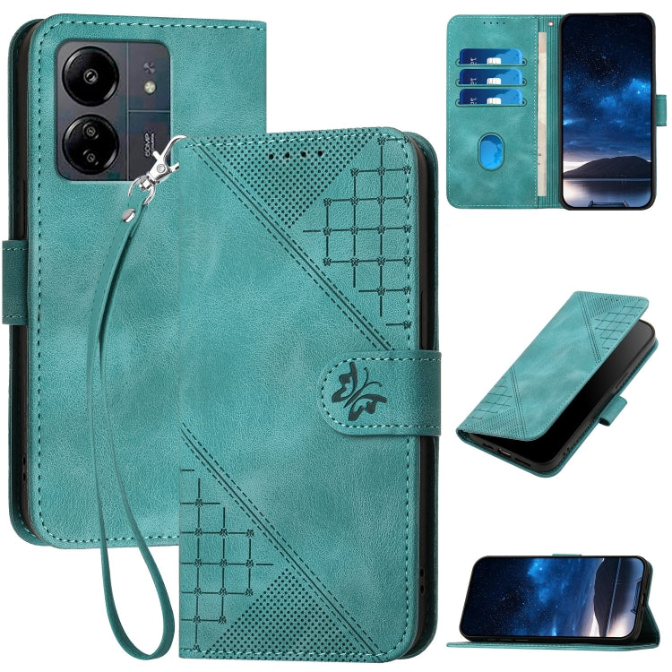 Grid Butterfly Embossed Pattern Leather Phone Case with Lanyard, For Redmi Note 14 5G, For Redmi Note 14 Pro+ 5G, For Redmi Note 14 Pro 5G, For Redmi 13, For Redmi Turbo 3, For Redmi Note 13R Pro / Poco X6 Neo, For Redmi A3, For Redmi Note 13 Pro 4G   ...