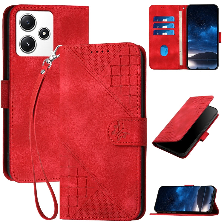Grid Butterfly Embossed Pattern Leather Phone Case with Lanyard, For Redmi Note 14 5G, For Redmi Note 14 Pro+ 5G, For Redmi Note 14 Pro 5G, For Redmi 13, For Redmi Turbo 3, For Redmi Note 13R Pro / Poco X6 Neo, For Redmi A3, For Redmi Note 13 Pro 4G   ...