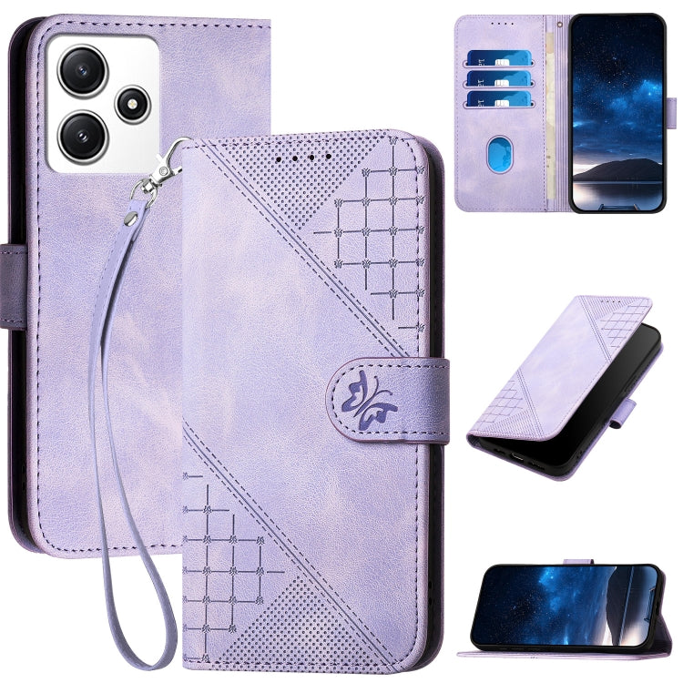 Grid Butterfly Embossed Pattern Leather Phone Case with Lanyard, For Redmi Note 14 5G, For Redmi Note 14 Pro+ 5G, For Redmi Note 14 Pro 5G, For Redmi 13, For Redmi Turbo 3, For Redmi Note 13R Pro / Poco X6 Neo, For Redmi A3, For Redmi Note 13 Pro 4G   ...