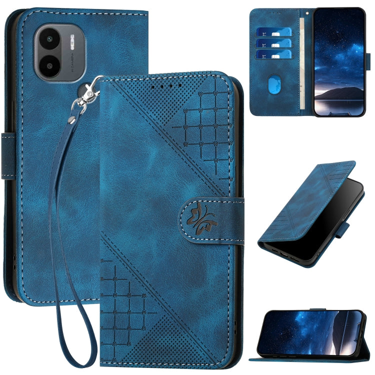 Grid Butterfly Embossed Pattern Leather Phone Case with Lanyard, For Redmi Note 12 Turbo / Xiaomi Poco F5, For Redmi Note 12s, For Redmi Note 12 Pro, For Redmi Note 12 4G, For Redmi Note 12 Pro+, For Redmi Note 12 5G, For Redmi A1+, For Redmi K50 Ultra...