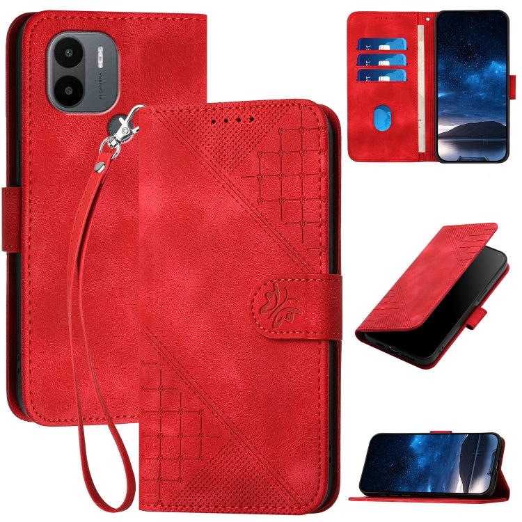 Grid Butterfly Embossed Pattern Leather Phone Case with Lanyard, For Redmi Note 12 Turbo / Xiaomi Poco F5, For Redmi Note 12s, For Redmi Note 12 Pro, For Redmi Note 12 4G, For Redmi Note 12 Pro+, For Redmi Note 12 5G, For Redmi A1+, For Redmi K50 Ultra...