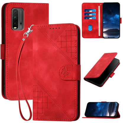 Grid Butterfly Embossed Pattern Leather Phone Case with Lanyard, For Redmi Note 10 4G Global, For Redmi 9T
