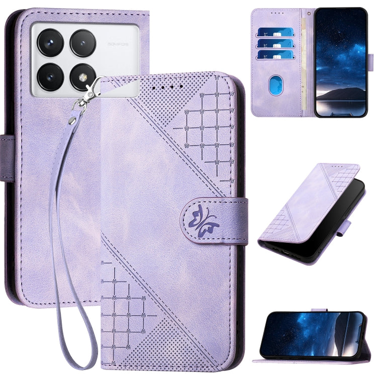 Grid Butterfly Embossed Pattern Leather Phone Case with Lanyard, For Redmi Note 14 5G, For Redmi Note 14 Pro+ 5G, For Redmi Note 14 Pro 5G, For Redmi 13, For Redmi Turbo 3, For Redmi Note 13R Pro / Poco X6 Neo, For Redmi A3, For Redmi Note 13 Pro 4G   ...