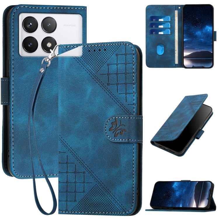 Grid Butterfly Embossed Pattern Leather Phone Case with Lanyard, For Redmi Note 14 5G, For Redmi Note 14 Pro+ 5G, For Redmi Note 14 Pro 5G, For Redmi 13, For Redmi Turbo 3, For Redmi Note 13R Pro / Poco X6 Neo, For Redmi A3, For Redmi Note 13 Pro 4G   ...