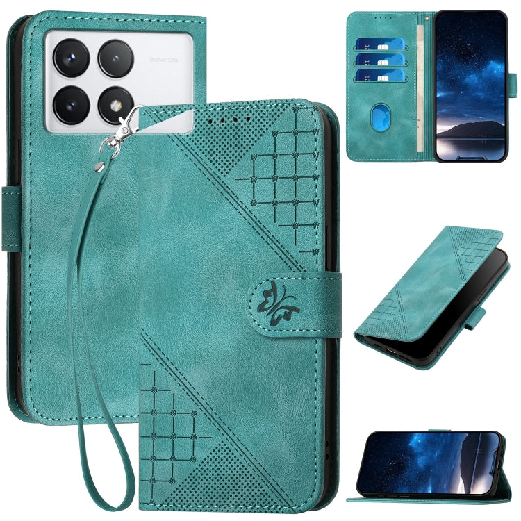 Grid Butterfly Embossed Pattern Leather Phone Case with Lanyard, For Redmi Note 14 5G, For Redmi Note 14 Pro+ 5G, For Redmi Note 14 Pro 5G, For Redmi 13, For Redmi Turbo 3, For Redmi Note 13R Pro / Poco X6 Neo, For Redmi A3, For Redmi Note 13 Pro 4G   ...